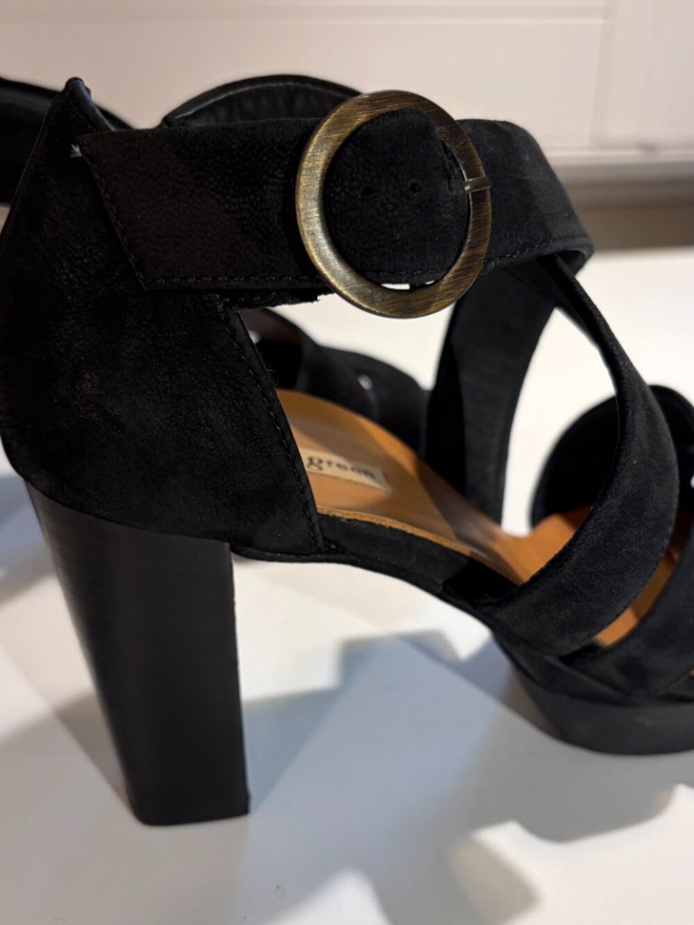 Paul Green Black Suede Strappy Platform Block Heel Sandals UK 5
